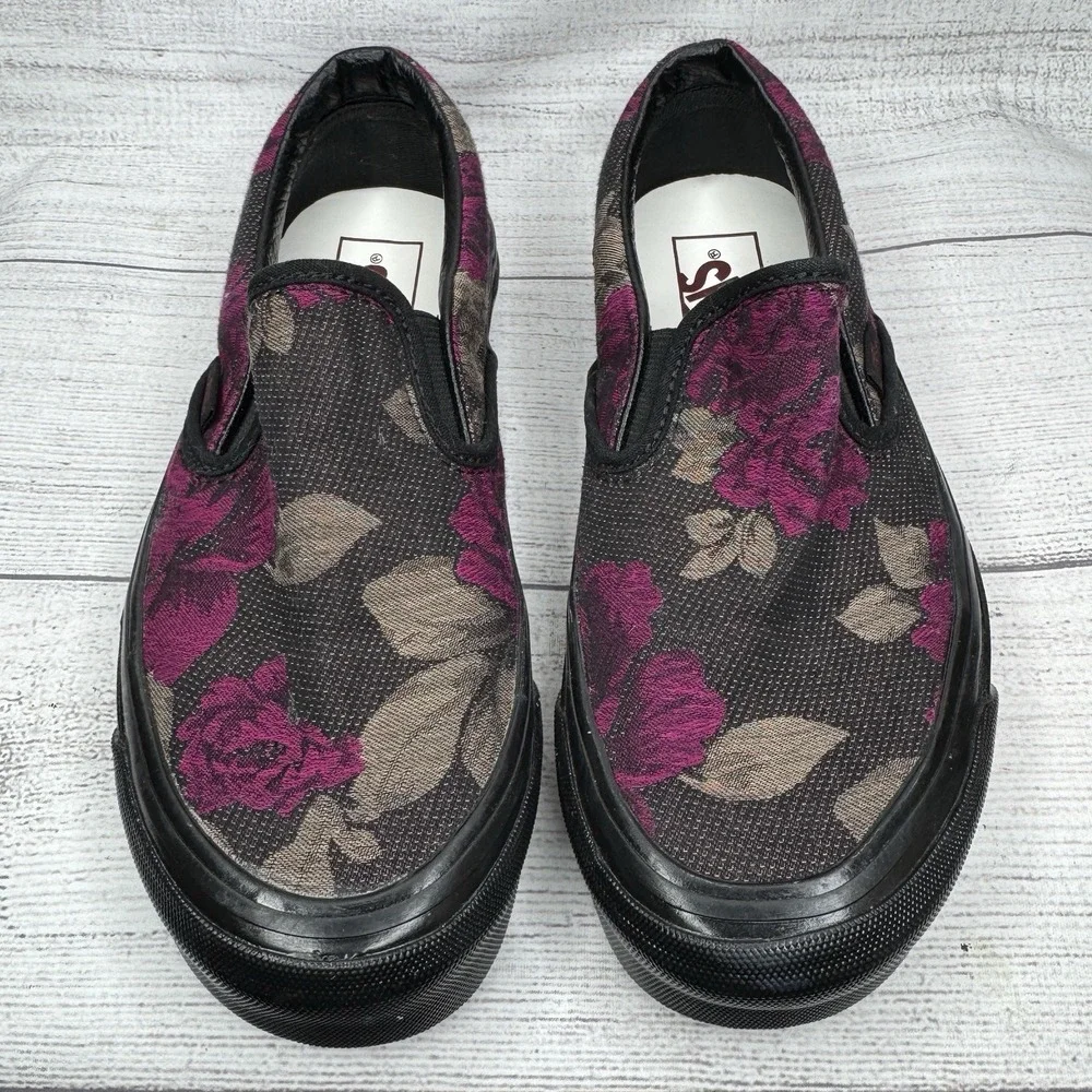 Vans Anaheim Factory Classic Slip-On Roses Shoes Black‎ Red W6 M4.5